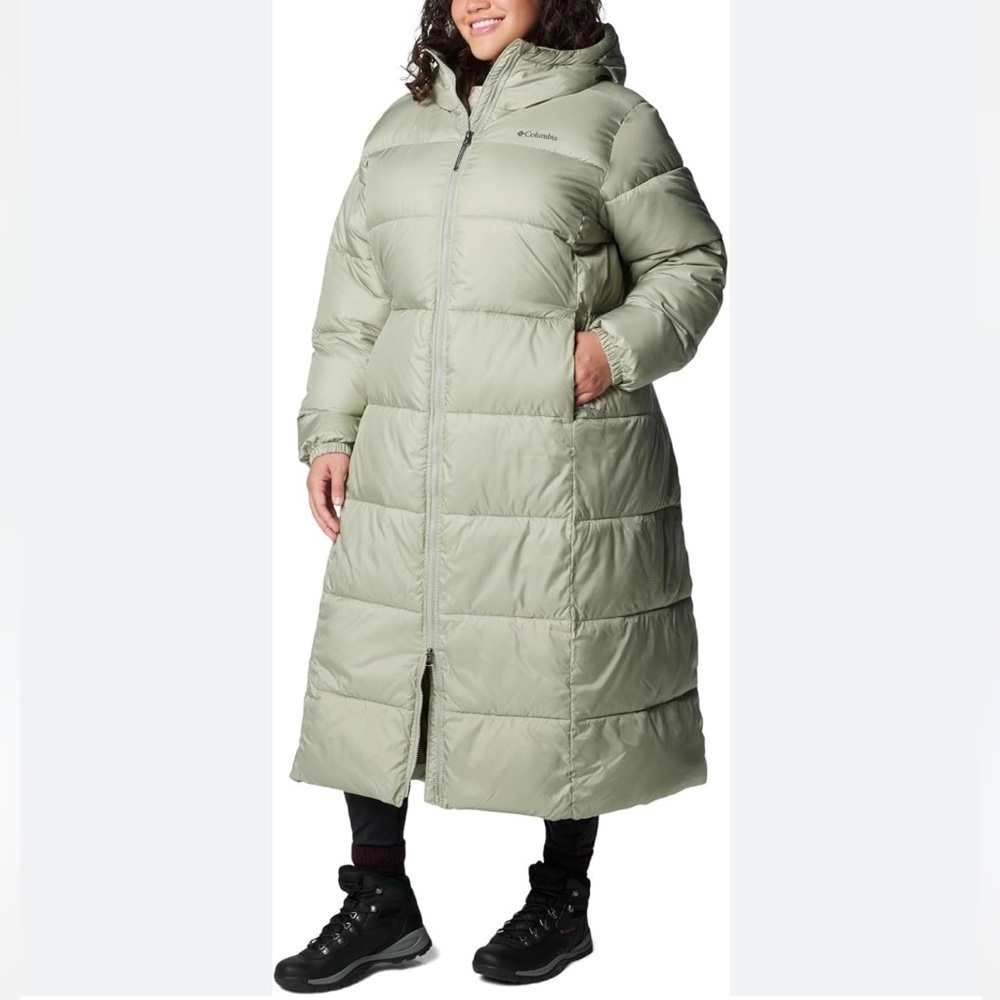 Columbia Puffect II Long Puffer Coat Hooded Jacket Safari Green Women’s XL NWT